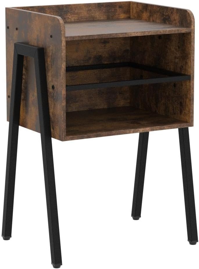 VECELO Nightstand Set of 2,Industrial Side End Table/Stackable Accent Furniture with 2-Tier Open Storage Compartments for Bedroom, Living Room and Small Spaces