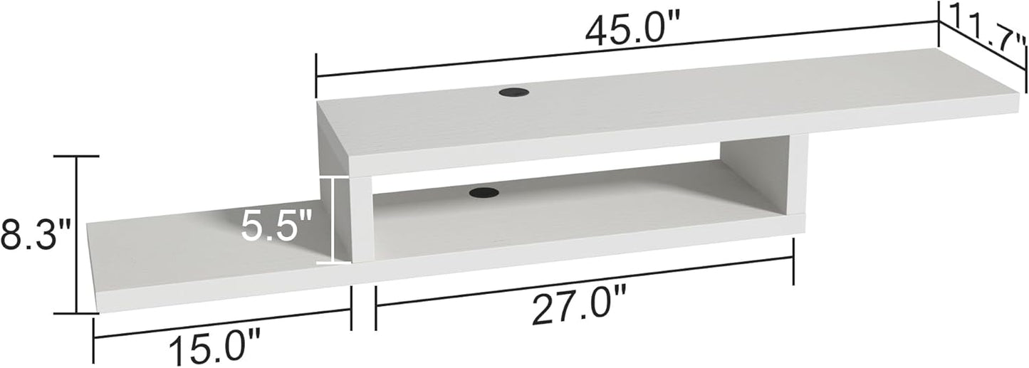 ChooChoo Wall Mounted TV Stand, Media Console Stand, 60” TV Storage Shelf, Floating TV Stand Entertainment Shelf for Living Room, Bedroom, White