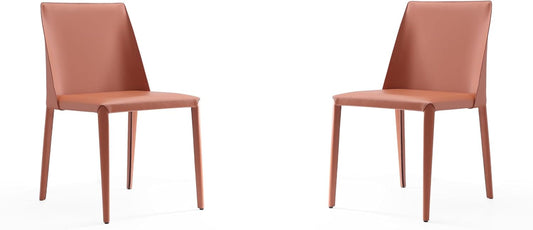 Manhattan Comfort Paris Modern Saddle Leather Dining Chairs, Metal Frame, Comfortable Padded Seat, Fully Assembled Kitchen Accent Furniture, Set of 2, Clay