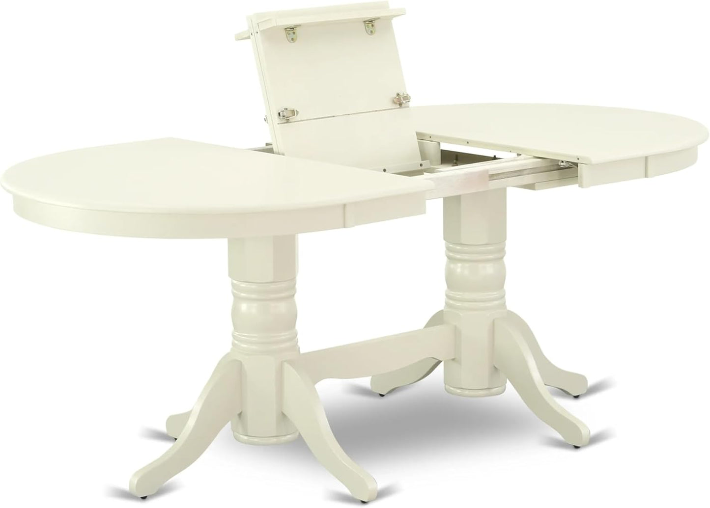 East West Furniture VAAS7-LWH-43 7 Piece Dining Set consists A Mid Century Dining Table and 6 Willow Green Polyester Fabric Modern Dining Chairs, Linen White