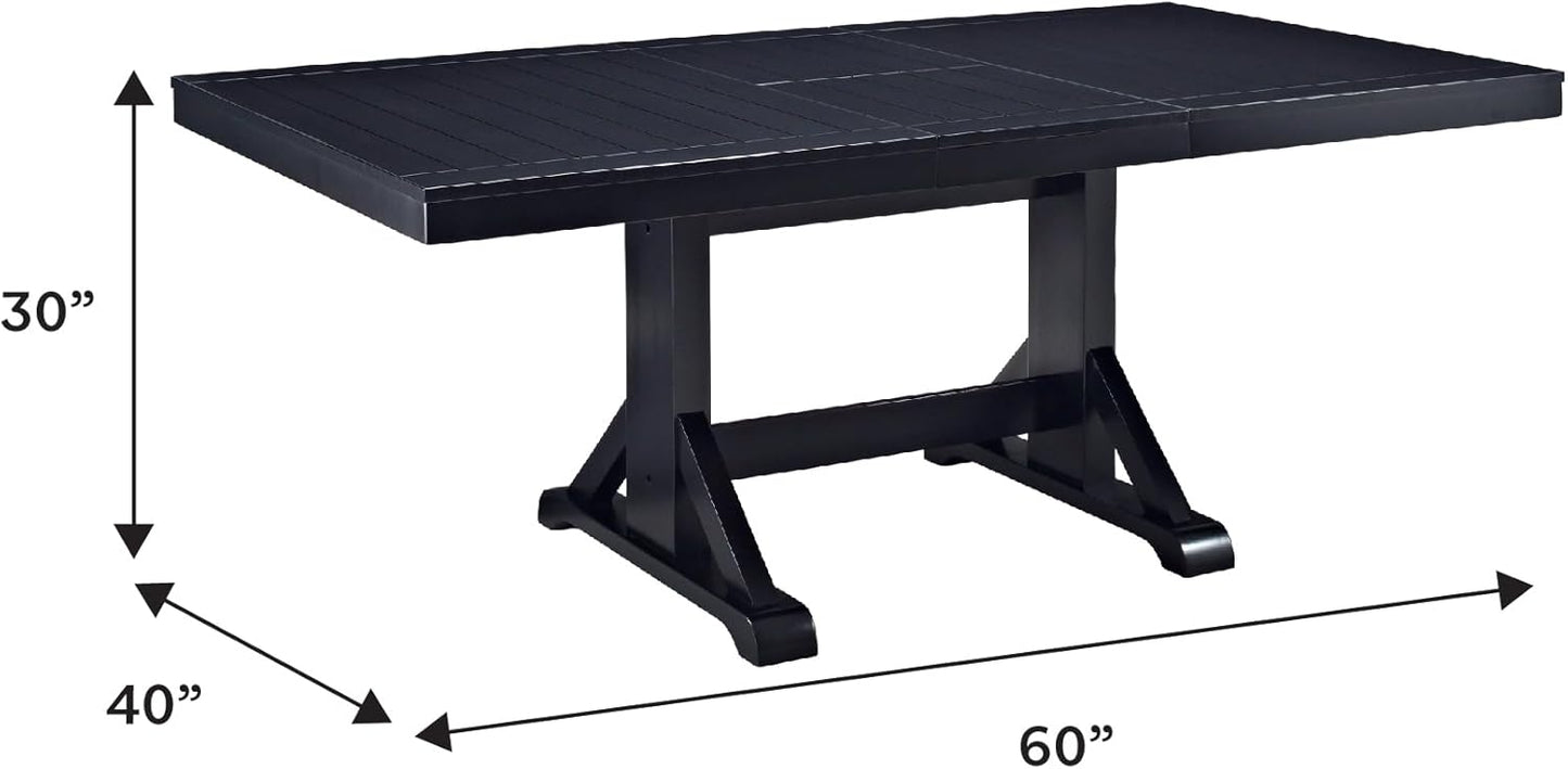 Walker Edison 6 to 8 Person Wood Modern Farmhouse Expandable Dining Room Table with Leaf Kitchen Dining Chairs, 60 Inch, Antique Black