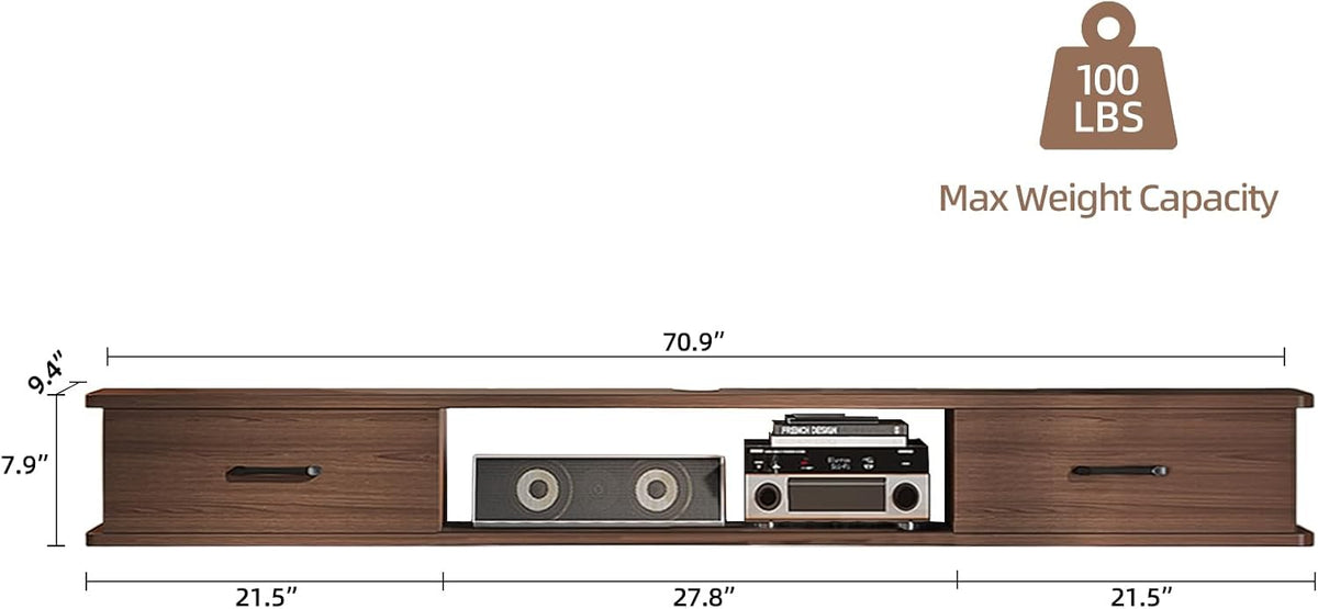 Floating TV Stand with 2 Doors,70'' Wall-Mounted TV Console,Floating TV Cabinet,Floating Console Shelf,Wall Mounted TV Cabinet(Walnut)