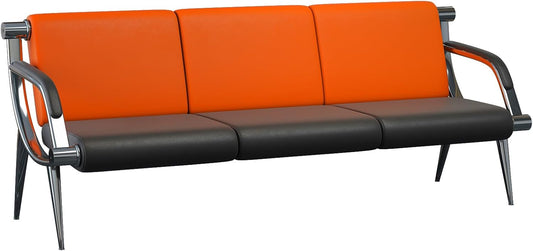 wonline 3 Seat Waiting Room Chair with Armrest PU Leather Office Furniture, Office Guest Seating Lobby Conference Reception Chairs for Airport Clinic Hospital Bank Salon Barber(Orange&Black)