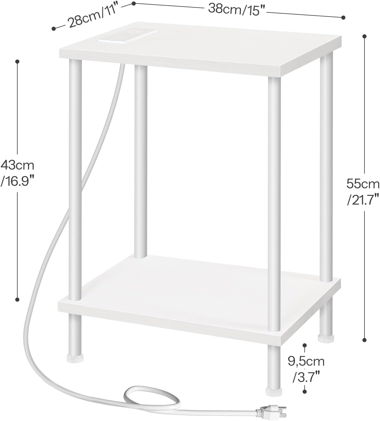 HOOBRO Side Table with Charging Station, Set of 2 End Tables with USB Ports and Outlets, Nightstand with 2-Layer Storage Shelves for Small Spaces, Living Room, Bedroom, White WW09UBZP201