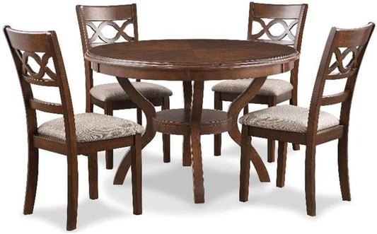 New Classic Furniture Cori 5-Piece Round Dining Set with 1 Table and 4 Chairs, Cherry Brown
