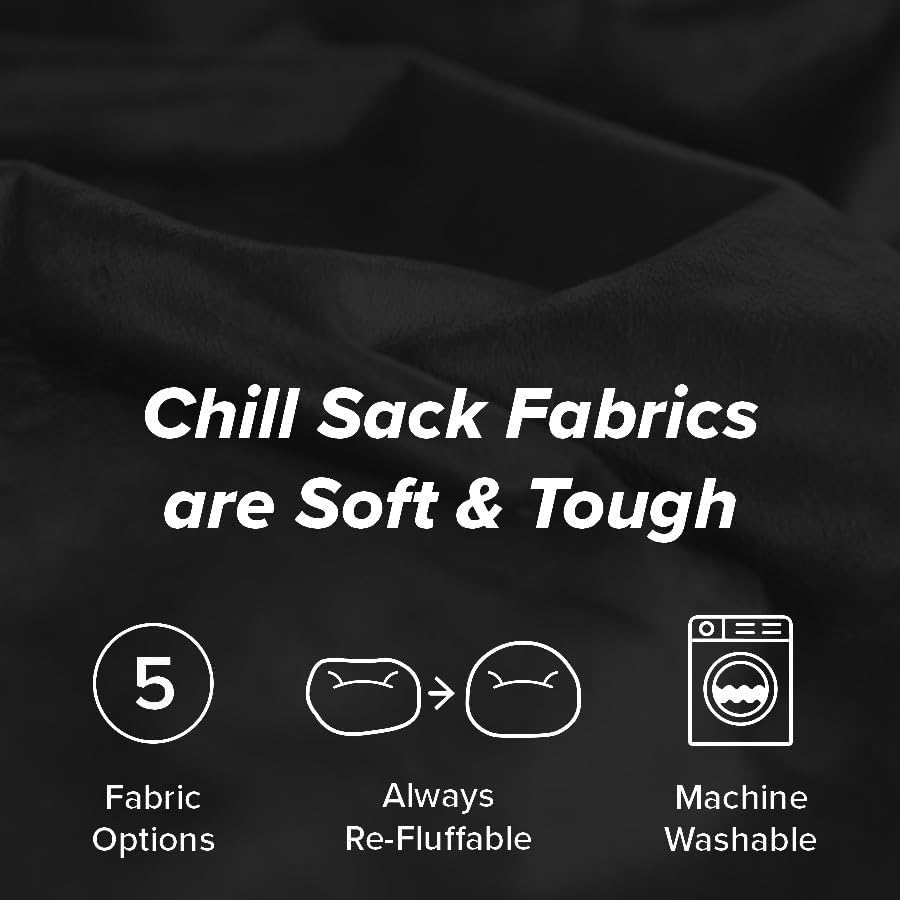 Chill Sack Bean Bag Chair - 5' Giant Memory Foam Lounge Chair with Soft Microfiber Cover – Cozy Furniture for Living Room, Dorm, & Kids' Rooms – Comfortable 5 Ft, Microsuede Lounge Sofa, Black