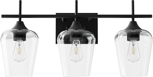 VONLUCE Bathroom Vanity Light, 3 Light Bathroom Light Fixture Over Mirror, Bathroom Wall Lamp with Clear Glass, Modern Black Vanity Lighting fixtures for Bathroom, Bedroom, Hallway