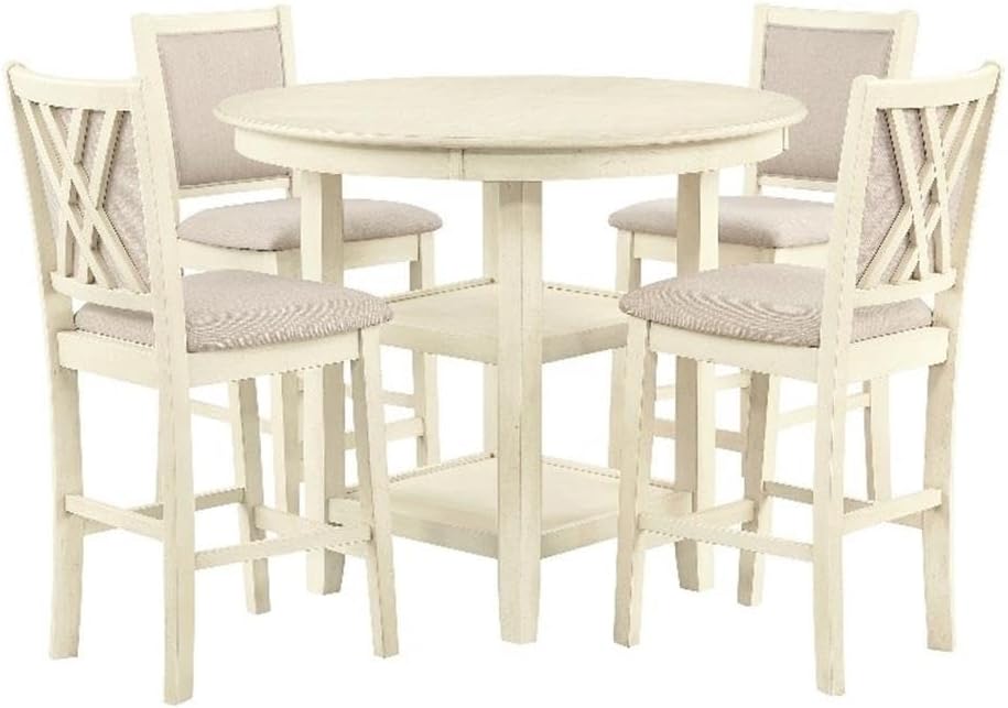 New Classic Furniture Amy 5-Piece Counter Dining Table Set, Beige and Brown