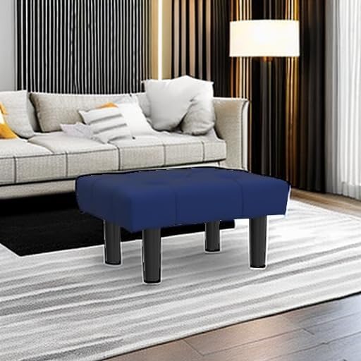 HOUCHICS Small Footstool Ottoman, Velvet Wooden Foot Stool Ottoman with Wood Legs, Sofa Footrest Extra Seating for Living Room Entryway Office(Blue 1PACK)