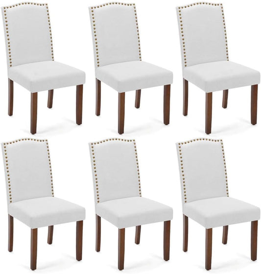 Kitchen Chairs Set of 6 Modern Upholstered Fabric Seat with Nailhead Trim and Ergonomic Lumbar Support for Living Room and Rustic Farmhouse Dining Area, Grey