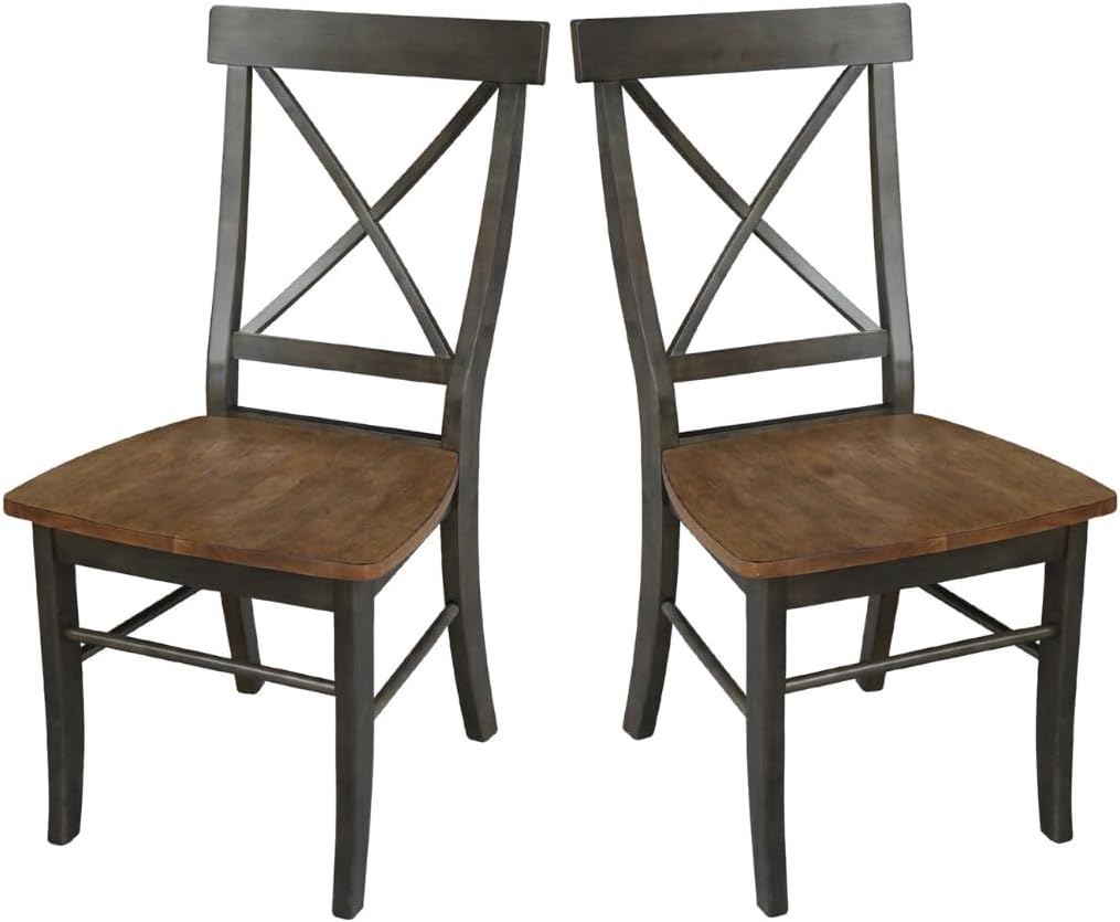Set of Two X-Back Dining Chairs, Hickory/Washed Coal