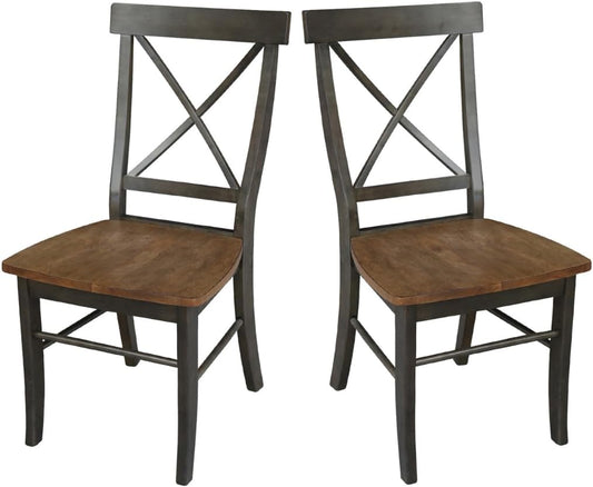 Set of Two X-Back Dining Chairs, Hickory/Washed Coal