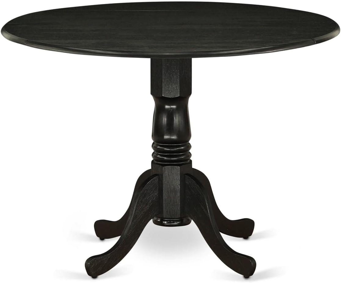 East West Furniture DMVA5-BLK-W 5 Piece Dinette Set for 4 Includes a Round Dining Room Table with Dropleaf and 4 Dining Chairs, 42x42 Inch, Black