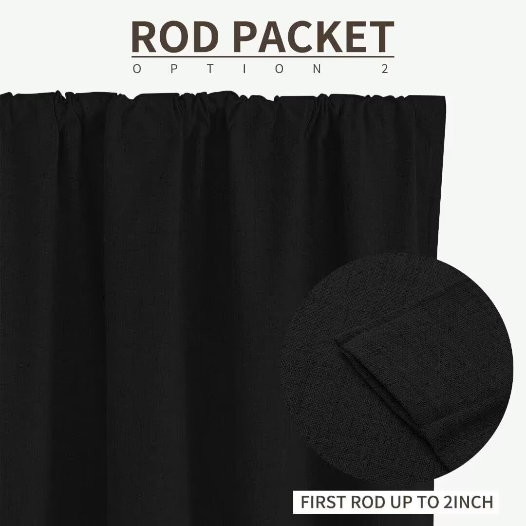 Joydeco Natural Linen Curtains 90 inch Length 2 Panels Set Burg 100% Blackout Patio Door Curtain Room Darkening Sliding Door Curtains Thermal Insulated Back tab Rod Pocket(105x90 inch, Black)