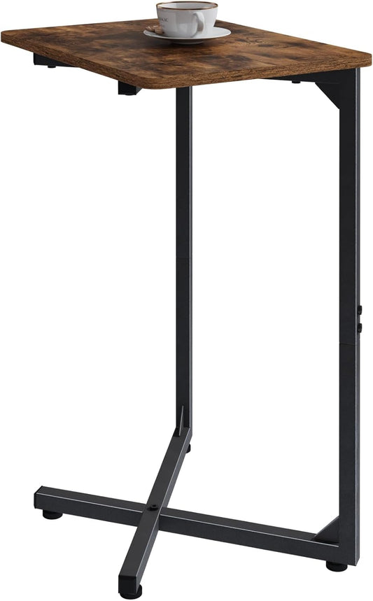 NEFROM C-Shaped End Table, Small Side Table for Couch, Sofa TV Tray Table for Living Room, Bedroom, Bedside ET-X-BRW1
