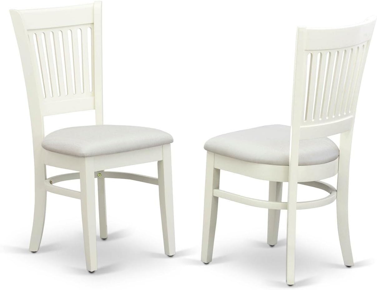 East West Furniture DLVA3-LWH-C 3 Piece Modern Dining Table Set Contains a Round Wooden Table with Dropleaf and 2 Linen Fabric Upholstered Dining Chairs, 42x42 Inch, Linen White