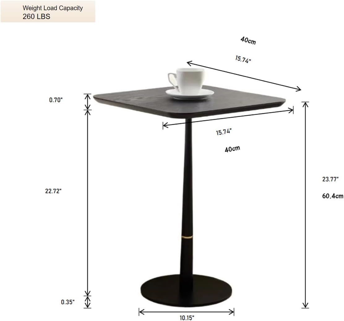 Small Side Table for Small Spaces Living Room, Tall End Side Table for Sofa Couch, Square Drink Coffee Tables, Modern Martini Cocktail Beverage Pedestal Stand for Bedroom, Black