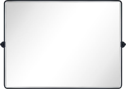 TEHOME 48x36'' Matt Black Horizontal Pivoting Bathroom Vanity Mirror Large Black 36x48'' Metal Framed Rectangle Tilting Beveled Vanity Mirrors for Wall
