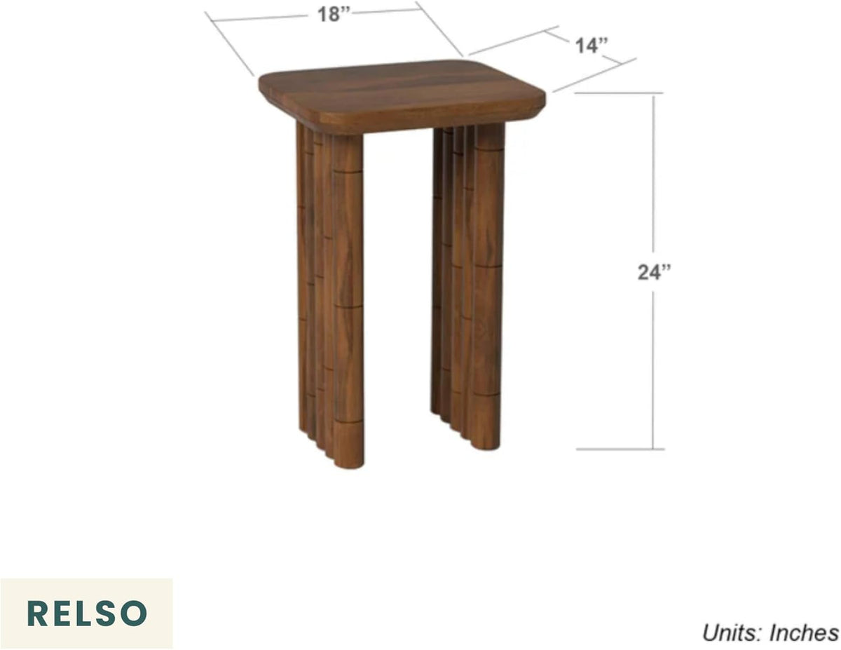 Bambos End Table - Solid Mango Wood Side Table with Bamboo-Inspired Legs | Handcrafted Accent Table for Living Room, Bedroom, Entryway | Easy Assembly, Sturdy, Compact & Durable Design | Walnut Finish