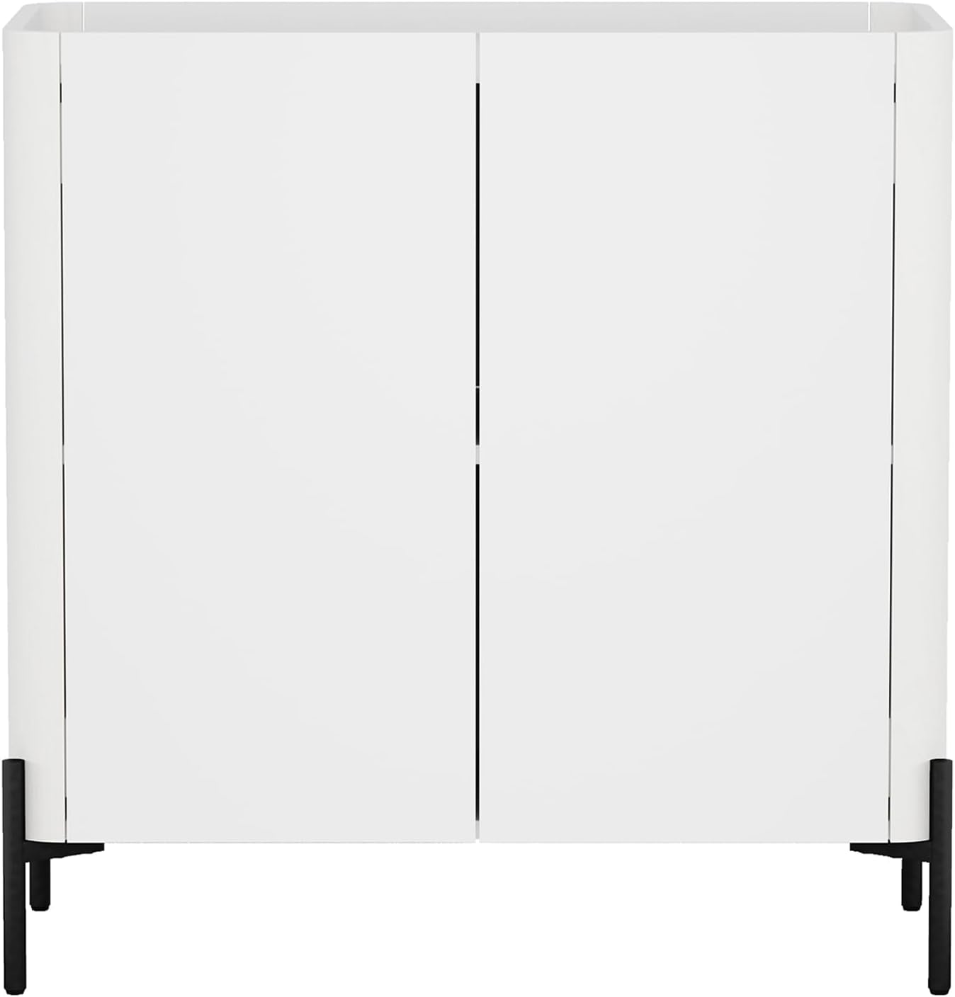 Manhattan Comfort Abbey Accent Cabinet with Doors, Tray Top Design and Adjustable Shelves, Sleek Modern Storage Furniture for Dining Area, Living Room, Bedroom, Entryway, White