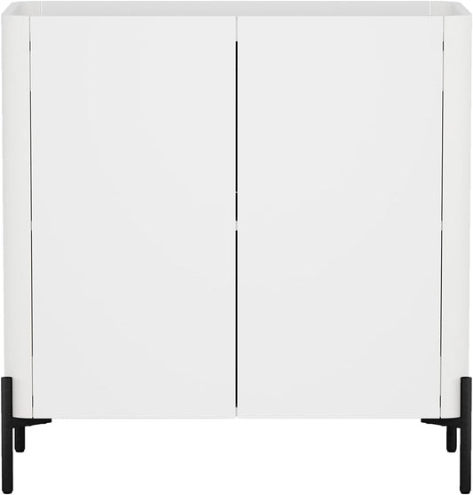 Manhattan Comfort Abbey Accent Cabinet with Doors, Tray Top Design and Adjustable Shelves, Sleek Modern Storage Furniture for Dining Area, Living Room, Bedroom, Entryway, White