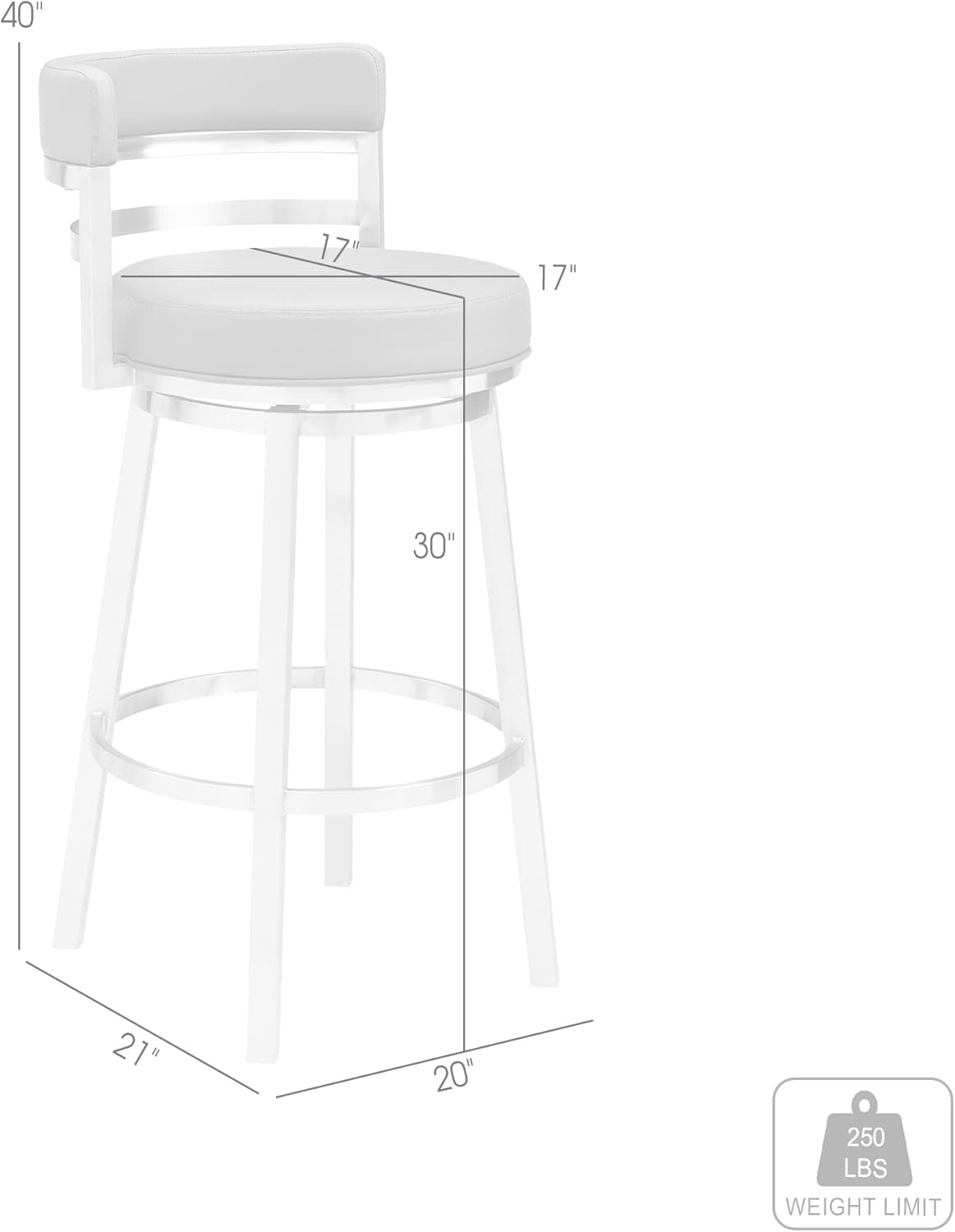 Armen Living Titana 30" Bar Height Swivel Grey Faux Leather and Brushed Stainless Steel Bar Stool