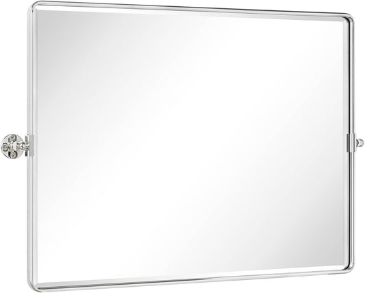 TEHOME 40x30'' Chrome Pivot Mirror Horizontal 30x40'' Metal Framed Rectangle Tilting Beveled Vanity Mirrors for Wall