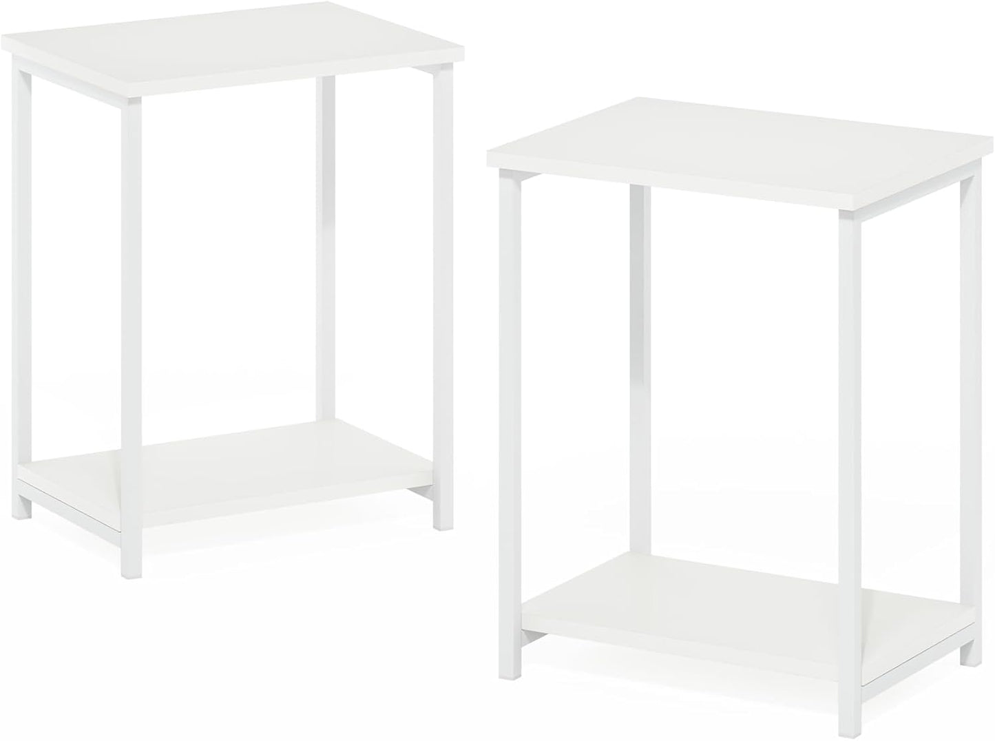 Furinno Simplistic Industrial Metal Frame End Table, 2-Pack, White/White