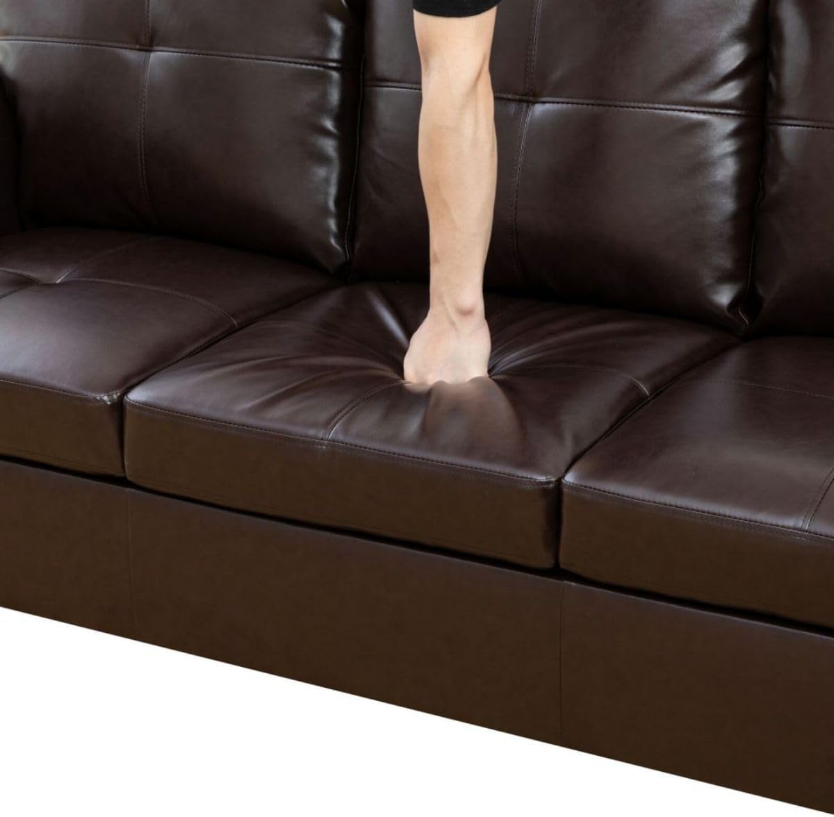 Brown L-Shaped 3-Piece Faux Leather Sofa with Storage Ottoman Set, Sectional Couch Sofa Set for Living Room, Office, Small Space