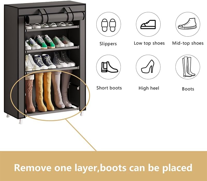 Calmootey 5 Tier Shoe Rack Organizer,Portable Shoe Shelf with Nonwoven Fabric Cover for Closet Hallway,Bedroom,Entryway,Grey