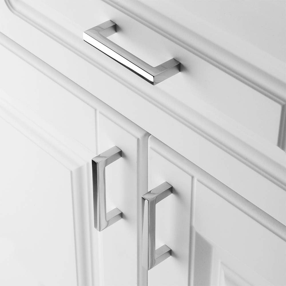 KOOFIZO 20-Pack Solid Square Bar Cabinet Handle - Chrome Furniture Pull, 3 Inch/76mm Screwhole Distance for Kitchen Cupboard Door, Bedroom Dresser Drawer, Bathroom Wardrobe Hardware