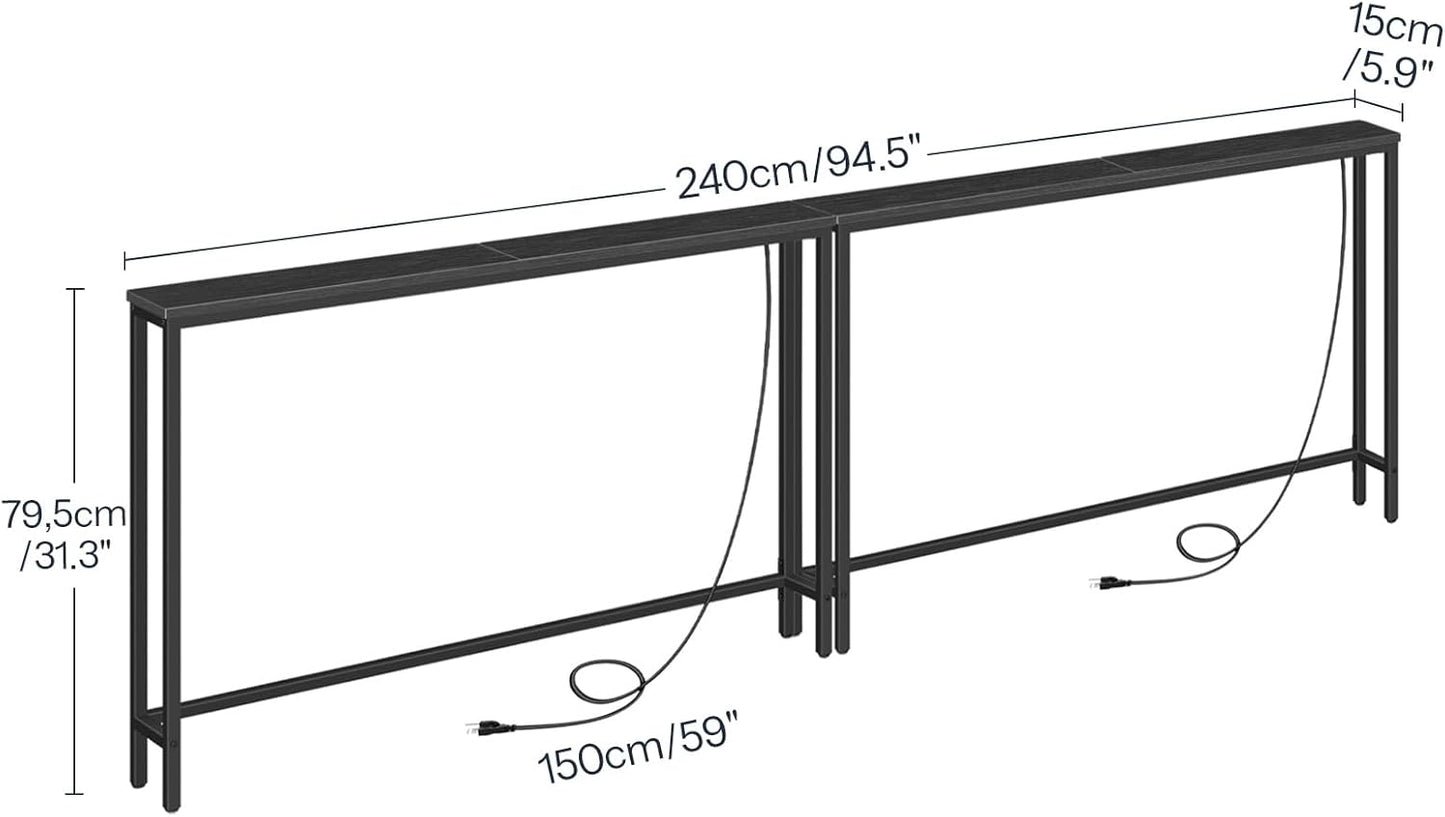 HOOBRO 2 Pack 47.2" Narrow Console Table with Power Outlets, 5.9" Behind Couch Table with Charging Station, Extra Long Sofa Table, Skinny Entryway Table for Living Room, Hallway, Black BB15XGP201G1