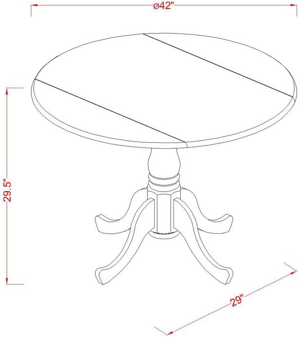 East West Furniture DLML5-SBR-W 5 Piece Kitchen Table & Chairs Set Includes a Round Dining Table with Dropleaf and 4 Dining Room Chairs, 42x42 Inch, Saddle Brown