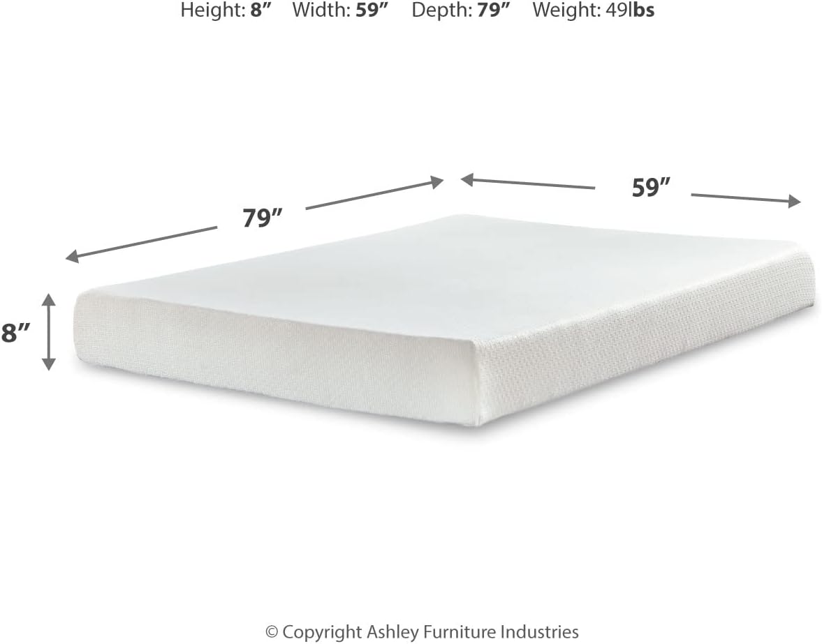 Signature Design by Ashley Queen Size Chime 8 Inch Medium Firm Gel Memory Foam Mattress with Green Tea & Charcoal Extract, Fiberglass Free, Mattress In A Box