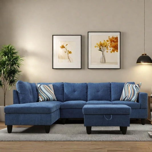 NAYSAYE L Shaped Couch, Modular Sectional Couch with Ottoman Storage, Modern Lounge Sofa Convertible Sectional Couches for Living Room, Apartment, Blue