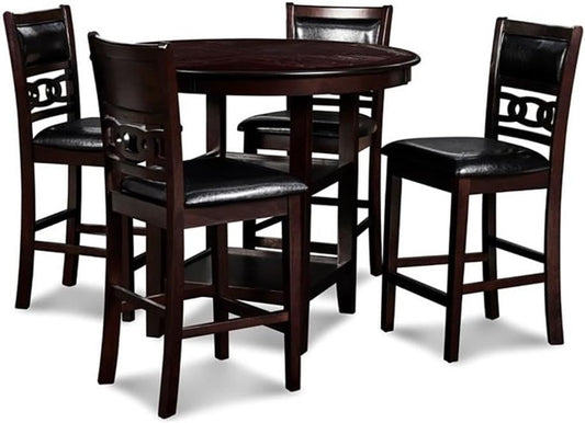 New Classic Furniture Gia 5-Piece Round Counter Height Set with 1 Dining Table and 4 Chairs, 42", Ebony