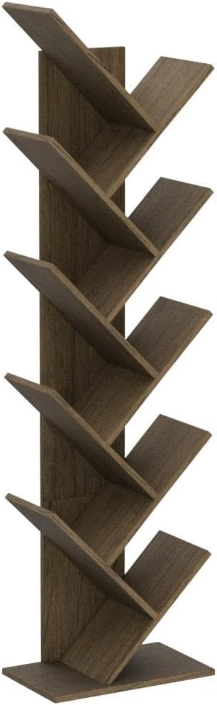 Hoctieon 10 Tier Tree Bookshelf, 10 Shelf Bookcase, Free Standing Tree Bookcase, Display Floor Standing Shelf for Books, Book Organizer Shelves for Home Office, Living Room, Bedroom, Greige