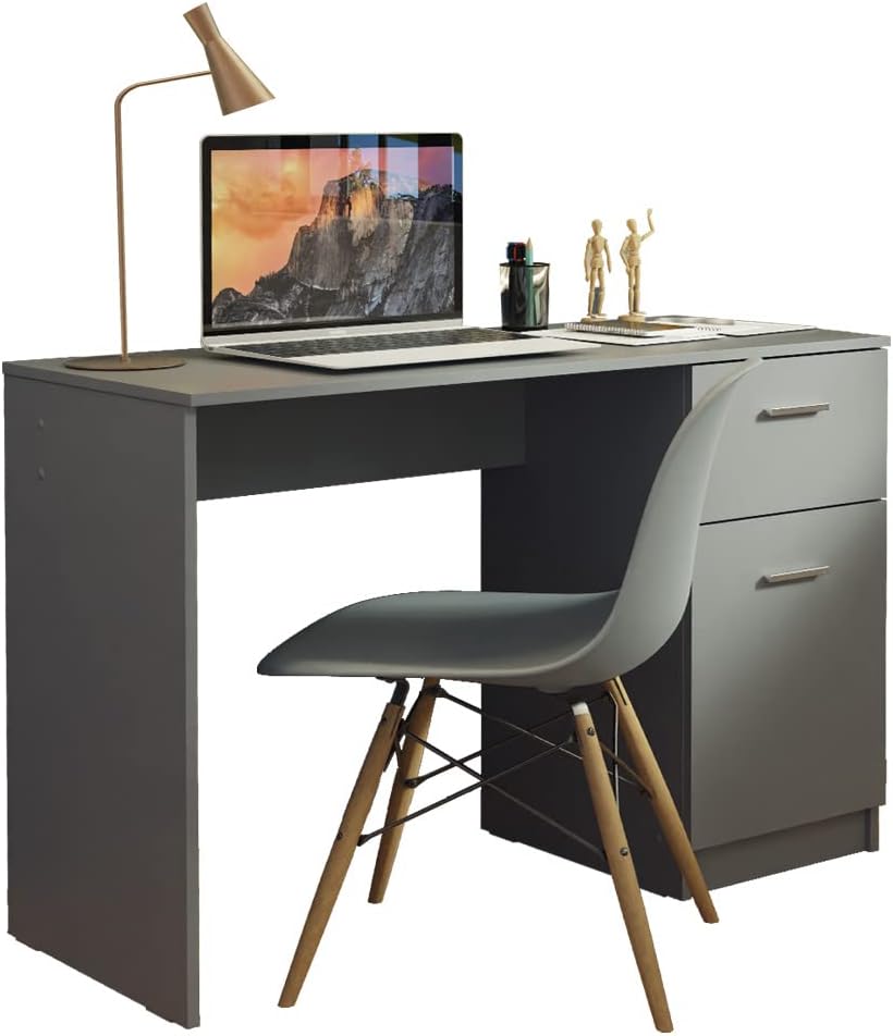 Madesa Compact Computer Desk Study Table for Small Spaces Home Office 43 Inch Student Laptop PC Writing Desks with Storage and Drawer, Modern Ergonomic Gaming Workstation - Grey