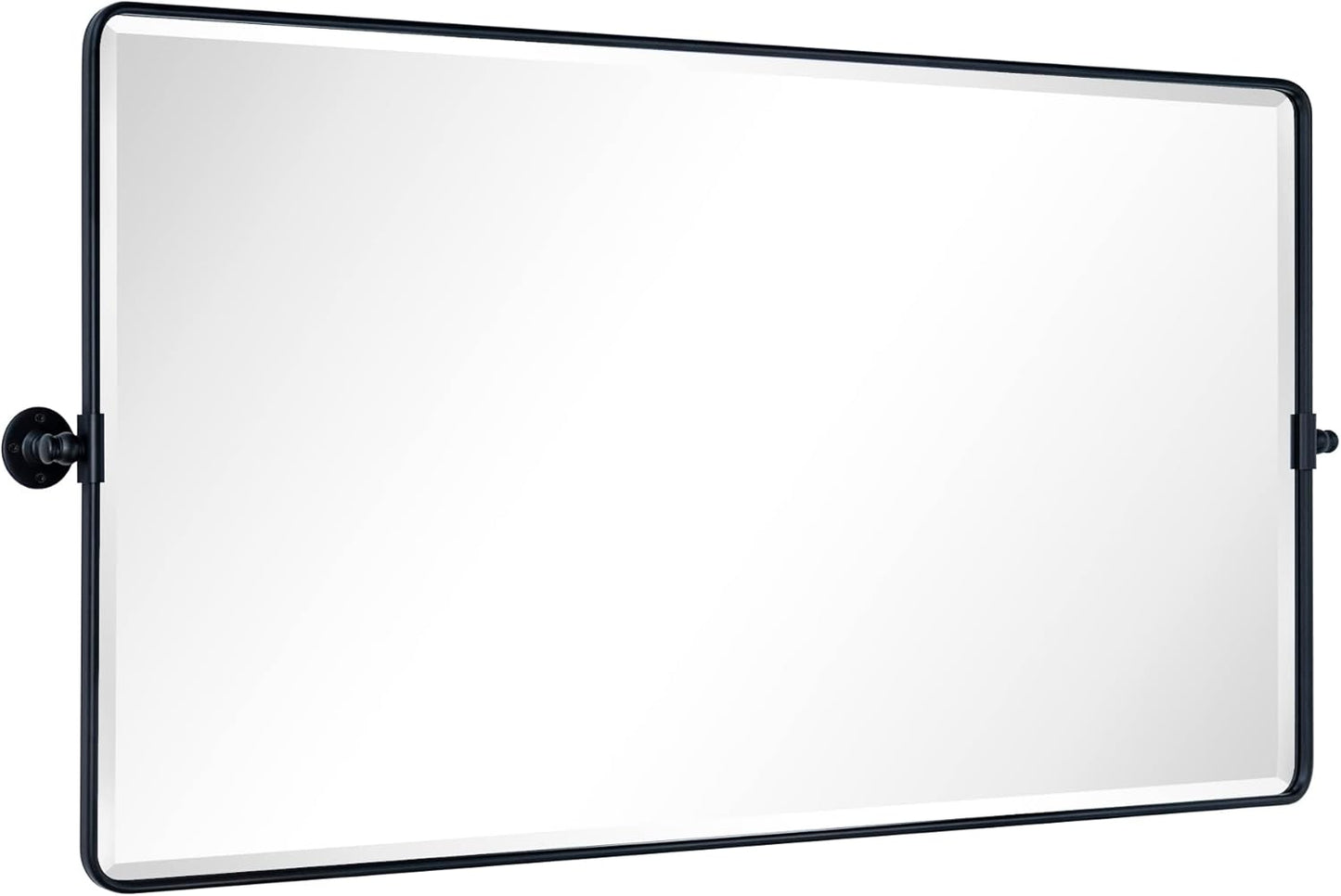 TEHOME 58 x 28'' Pivot Full Length Bathroom Vanity Mirror Matt Black Metal Framed Full Body Tilting Beveled Vanity Mirrors Wall Mounted Floor Pivoting Mirror for Bathroom, Living Room