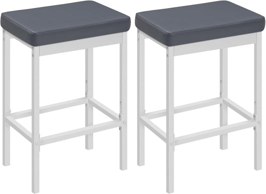 HOOBRO Bar Stools, 24.8-Inch Height Stools, Breakfast Bar Stools, Kitchen Bar Chairs, 2" Thick Upholstery, for Kitchen, Dining Room, Cafe, Bar Counter, White and Gray WG21BY01