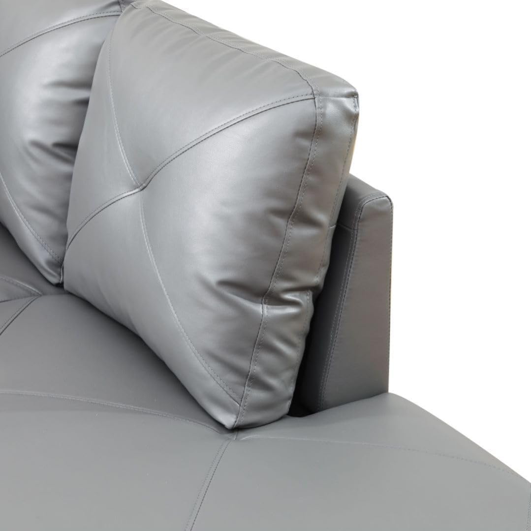 Dark Grey L-Shaped 3-Piece Faux Leather Sofa with Storage Ottoman Set, Sectional Couch Sofa Set for Living Room, Office, Small Space