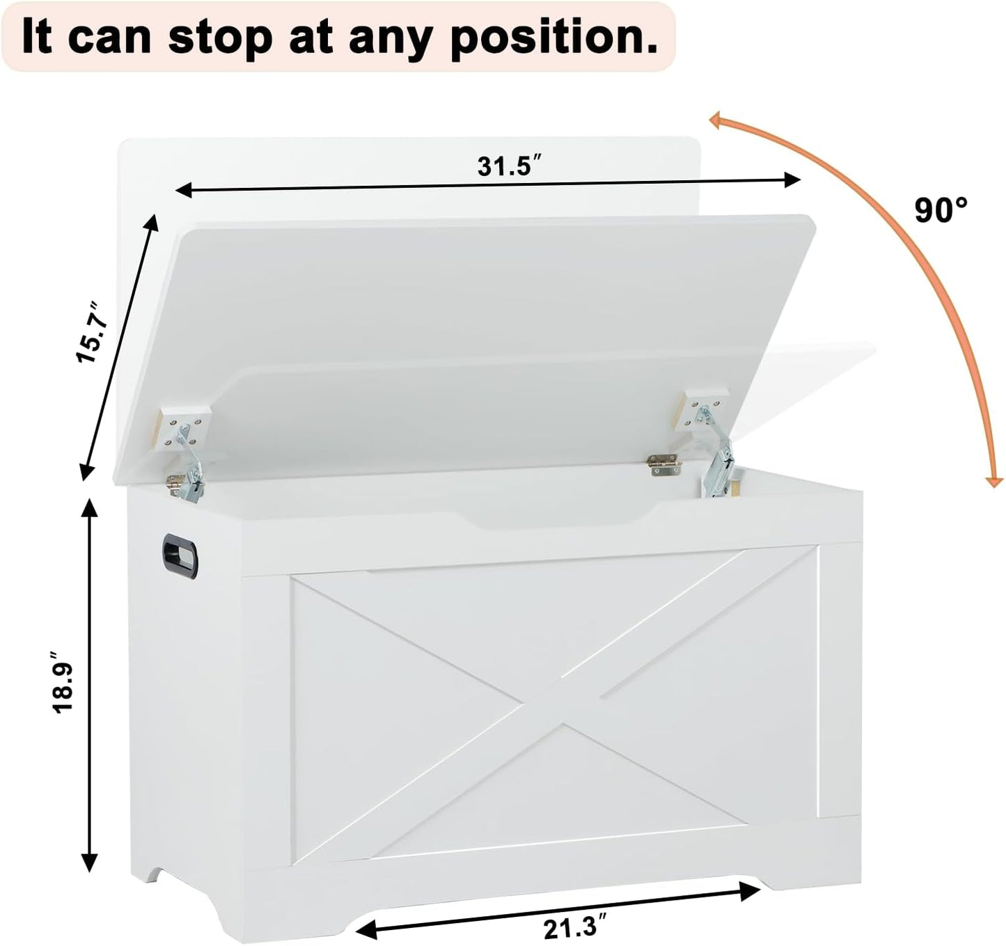 Storage Chest, Wooden Storage Bench, Entryway Shoes Bench with 2 Safety Hinges, Retro Storage Trunk for Living Room, Bedroom, 15.7 x 31.5 x 18.9 Inches, White