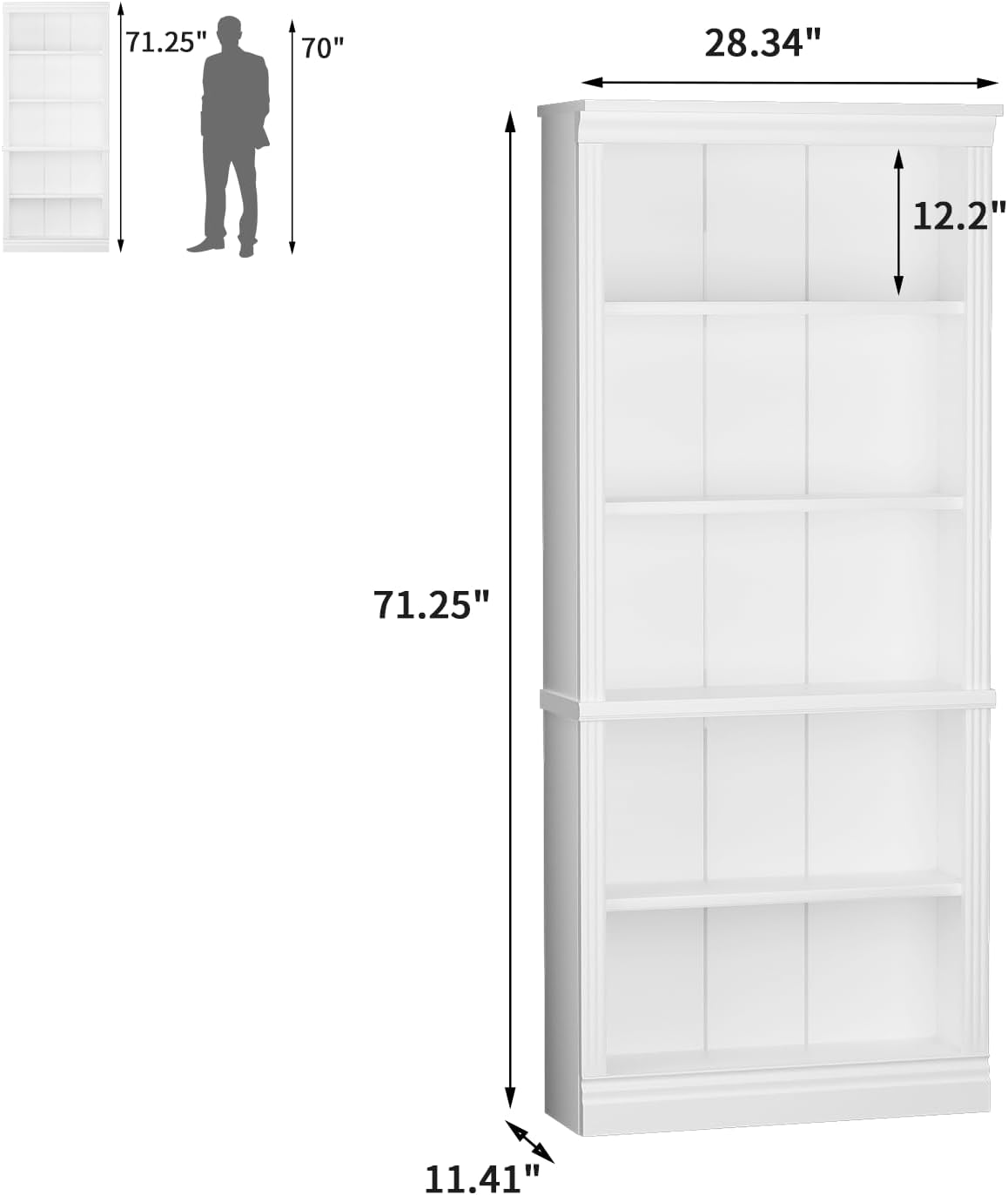 VICTONE 5-Shelf Bookcase, Wooden Standing Rack Book Storage Shelves Furniture Selection for Living Room, Bedroom, Home Office (White)