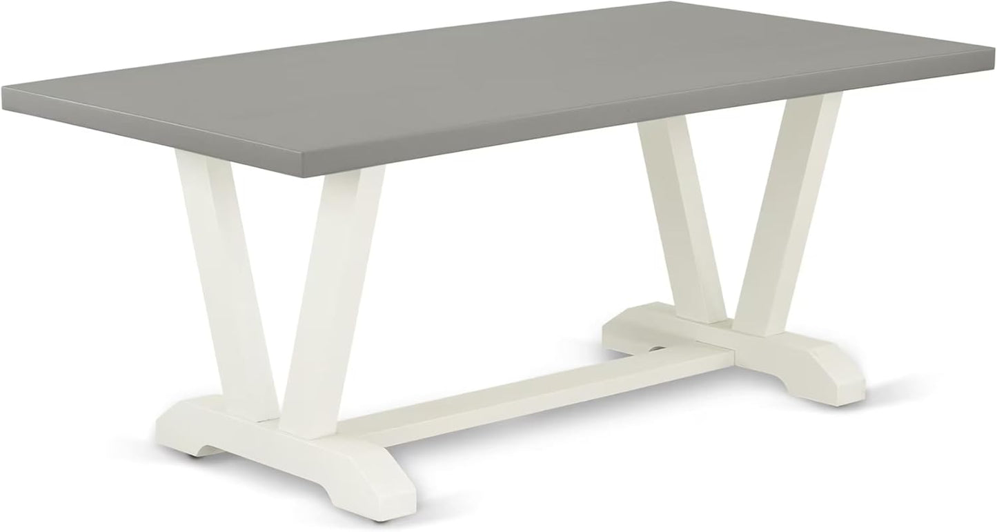 East West Furniture V097VE005-7 7 Piece Modern Dining Table Set Consist of a Rectangle Wooden Table with V-Legs and 6 Grey Linen Fabric Parson Dining Chairs, 40x72 Inch, Multi-Color