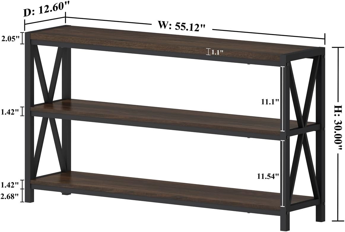 FATORRI Console Table for Entryway, Modern Entry Table with 3 Tier Shelves, Couch Tables Behind Sofa for Living Room (55 Inch, Dark Walnut)