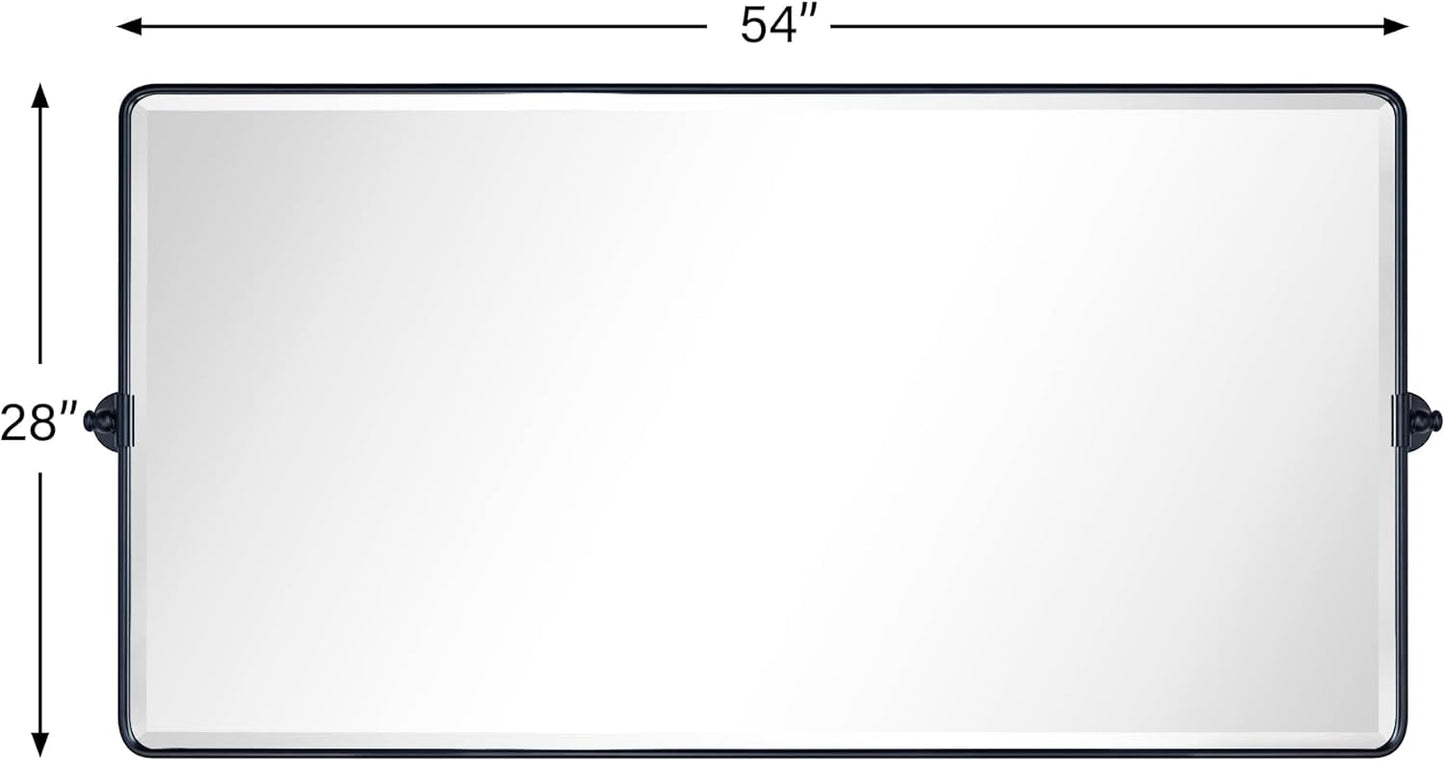 TEHOME 58 x 28'' Pivot Full Length Bathroom Vanity Mirror Matt Black Metal Framed Full Body Tilting Beveled Vanity Mirrors Wall Mounted Floor Pivoting Mirror for Bathroom, Living Room