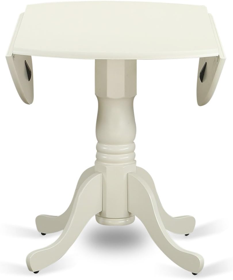 East West Furniture DLAD5-LWH-LC 5 Piece Modern Dining Table Set Includes a Round Wooden Table with Dropleaf and 4 Faux Leather Dining Room Chairs, 42x42 Inch, Linen White