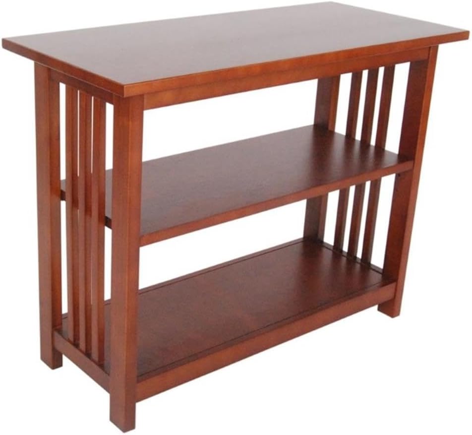 Alaterre Furniture Mission Console Entryway Table with Lower Storage and Adjustable Middle Shelf-Use as Under Window Bookshelf in Living Room or Home Office, (L) 31" x (W) 14" x (H) 24", Cherry