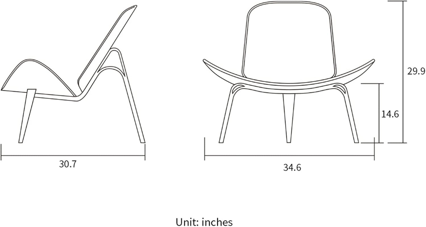 Hans Wegner Style Three- Legged Shell Chair Ash Plywood White Faux Leather Accent Chair Living Room Furniture Mid-Century Modern Shell Chair (Wood Color-White)