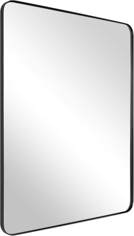 ANDY STAR Wall Mirror for Bathroom, 24x36 Matte Black Bathroom Mirror, Modern Stainless Steel Metal Frame with Rounded Corner, Rectangle Glass Panel Wall Mounted Mirror for Vanity